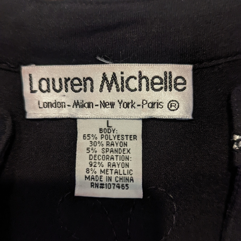 Lauren Michelle Embellished Blk Tunic Sz L - Picture 6 of 7